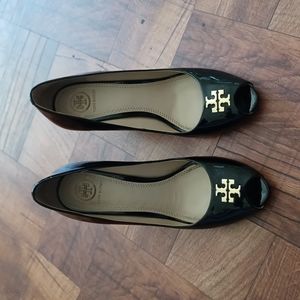 Tory Burch wedge patent peep toe